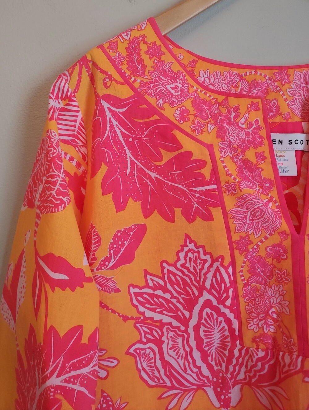 Gretchen Scott Tunic Blouse Top Size Small Orange Pink Resort Preppy - Picture 5 of 11